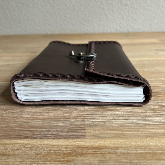 Handmade Brown Genuine Leather Journal Diary Pouch with Brass Clasp Closure - Picture 12 of 14